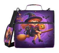 JUMBEAR Halloween Witch Zipper Binder with Shoulder Strap- 1.5 Inch O-Rings -Expanding File Folder - Multiple Pockets - 600 Sheet Capacity