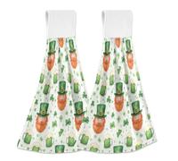 JUMBEAR Hanging Hand Dry Towels 2PCS,Microfiber Coral Velvet Hand Towels Hanging Loop, Absorbent Super Soft Hand Towels for Kitchen Bathroom-St Patricks Day Elf