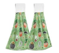 JUMBEAR Hanging Hand Dry Towels 2PCS,Microfiber Coral Velvet Hand Towels Hanging Loop, Absorbent Super Soft Hand Towels for Kitchen Bathroom-St Patricks Day Elf