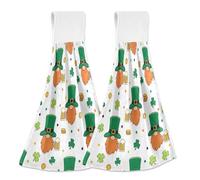 JUMBEAR Hanging Hand Dry Towels 2PCS,Microfiber Coral Velvet Hand Towels Hanging Loop, Absorbent Super Soft Hand Towels for Kitchen Bathroom-St Patricks Day Elf