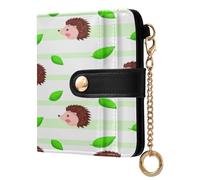 JUMBEAR Hedgehog and Green Leaf Purses for Women,RFID Blocking PU Leather Wallet for Women,Zipper Coin Purse with Multiple Card Slots and Roomy Compartment