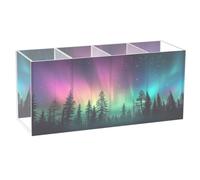JUMBEAR Icelandic Colored Aurora Acrylic Pen Pencil Holder, 4 Compartments Clear Pen Pot - Desktop Stationery Storage Makeup Brushes Holder for Desk, Acrylic organiser Pen Holder Desk Tidy