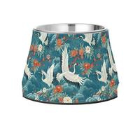 JUMBEAR Japanese Art Style White Crane Stainless Steel Dog Bowls,Food and Water Non Slip Anti Pet Puppy Dishes for Small, Medium and Large Dogs Cats