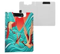 JUMBEAR Japanese Red Crowned Crane Clipboard A4 with Double Clips,Foldover Clip Board with Cover,Lightweight Personal Organiser Suitable forfor Hospital Office School Business Classroom Supplies