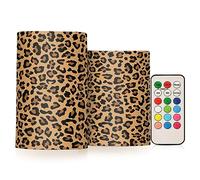 JUMBEAR LED Candles Set of 2, Stylish Leopard Print Flameless Candles 4" 5" Real Wax Battery Candle Pillars, 18 Key Remote Control with 24 Hour Timer Function