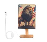 JUMBEAR Lion and The American Flag Small Eye Care Table Lamp,Bedside Lamps Nightstand Lamps with Flaxen Fabric Shade for Kids Room Living Room Office Desk