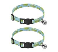 JUMBEAR Lotus Pond Green Frog Dog Collar With Bell 2-Pack,Soft Adjustable Puppy Collar Pet Collars for Small Medium Dogs and Cats