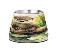 JUMBEAR Lovely Otter in The Lotus Anti slip Dog Bowls,Stainless Steel Cat Bowls,Cute Pet Bowls for Medium/Small Size Dogs