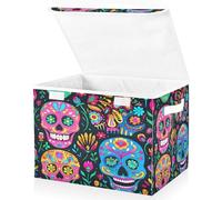 JUMBEAR Mexican Skull Fabric Storage Boxes with Lids,Collapsible Storage Basket Bins for Clothes Large Foldable Storage Box for Wardrobe Bedroom Office
