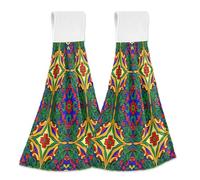 JUMBEAR Mexican Style Retro Floral Design Hand Towels Set of 2,Soft and Fast Absorbent Hanging Towels (30.5x43.2cm) with Magic Tape for Kitchen, Bathroom Laundryroom
