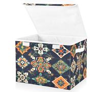 JUMBEAR Mexican Talavera Fabric Storage Boxes with Lids,Collapsible Storage Basket Bins for Clothes Large Foldable Storage Box for Wardrobe Bedroom Office