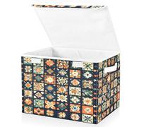 JUMBEAR Mexican Talavera Fabric Storage Boxes with Lids,Collapsible Storage Basket Bins for Clothes Large Foldable Storage Box for Wardrobe Bedroom Office