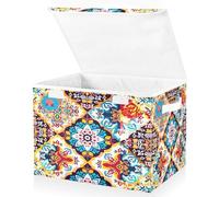 JUMBEAR Mexican Talavera Fabric Storage Boxes with Lids,Collapsible Storage Basket Bins for Clothes Large Foldable Storage Box for Wardrobe Bedroom Office