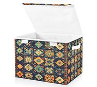 JUMBEAR Mexican Talavera Fabric Storage Boxes with Lids,Collapsible Storage Basket Bins for Clothes Large Foldable Storage Box for Wardrobe Bedroom Office