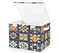 JUMBEAR Mexican Talavera Fabric Storage Boxes with Lids,Collapsible Storage Basket Bins for Clothes Large Foldable Storage Box for Wardrobe Bedroom Office