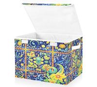 JUMBEAR Mexican Tile Fabric Storage Boxes with Lids,Collapsible Storage Basket Bins for Clothes Large Foldable Storage Box for Wardrobe Bedroom Office