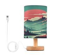 JUMBEAR Mountains Under The Red Sunset Small Eye Care Table Lamp,Bedside Lamps Nightstand Lamps with Flaxen Fabric Shade for Kids Room Living Room Office Desk