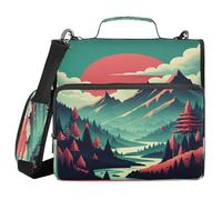 JUMBEAR Mountains Under The Red Sunset Zipper Binder with Shoulder Strap- 1.5 Inch O-Rings -Expanding File Folder - Multiple Pockets - 600 Sheet Capacity