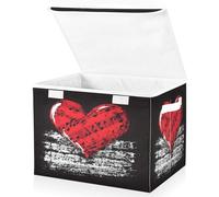 JUMBEAR Music Notes Heart Fabric Storage Boxes with Lids,Collapsible Storage Basket Bins for Clothes Large Foldable Storage Box for Wardrobe Bedroom Office