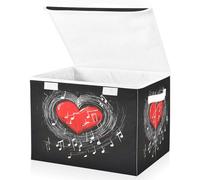 JUMBEAR Music Notes Heart Fabric Storage Boxes with Lids,Collapsible Storage Basket Bins for Clothes Large Foldable Storage Box for Wardrobe Bedroom Office