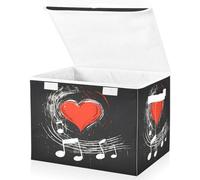 JUMBEAR Music Notes Heart Fabric Storage Boxes with Lids,Collapsible Storage Basket Bins for Clothes Large Foldable Storage Box for Wardrobe Bedroom Office