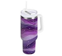 JUMBEAR Nander 40oz Beautiful Purple Marble Texture Tumbler with Handle and Straw Lid,Insulated Coffee Cup Reusable Stainless Steel Water Bottle Travel Mug Cupholder,Keeps Cold or Hot