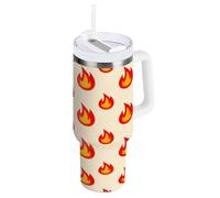 JUMBEAR Nander 40oz Cute Little Flame Tumbler with Handle and Straw Lid,Insulated Coffee Cup Reusable Stainless Steel Water Bottle Travel Mug Cupholder,Keeps Cold or Hot