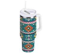 JUMBEAR Nander 40oz Native American Tribal Tumbler with Handle and Straw Lid,Insulated Coffee Cup Reusable Stainless Steel Water Bottle Travel Mug Cupholder,Keeps Cold or Hot