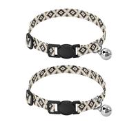 JUMBEAR Native American Tapestry Patterns Dog Collar With Bell 2-Pack,Soft Adjustable Puppy Collar Pet Collars for Small Medium Dogs and Cats