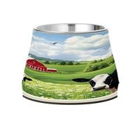 JUMBEAR Outside The Window Pasture Cow Anti slip Dog Bowls,Stainless Steel Cat Bowls,Cute Pet Bowls for Medium/Small Size Dogs