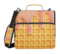 JUMBEAR Pink Ice Cream Zipper Binder with Shoulder Strap- 1.5 Inch O-Rings -Expanding File Folder - Multiple Pockets - 600 Sheet Capacity