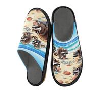 JUMBEAR Raccoons Picking Up Shells on The Beach Memory Foam Slippers Slip on Anti-Skid Sole Bedroom House Slippers of Women Men-28