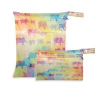 JUMBEAR Rainbow Gradient Elephant Wet Dry Bags Sets Waterproof Reusable Travel Beach Baby Cloth Diaper Wet Dry Bags Organizer with Two Zippered Pockets for Swimsuit and Gym 2PCS