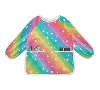 JUMBEAR Rainbow Star Kids Art Smocks Children Waterproof Painting Artist Apron with 2 Pockets for Baking, Eating, Arts & Crafts for Age 2-6Years,S