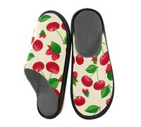 JUMBEAR Red Cherries with Green Leaves Memory Foam Slippers Slip on Anti-Skid Sole Bedroom House Slippers of Women Men-28