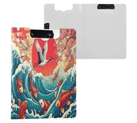 JUMBEAR Red Crowned Crane and Fish Clipboard A4 with Double Clips,Foldover Clip Board with Cover,Lightweight Personal Organiser Suitable forfor Hospital Office School Business Classroom Supplies