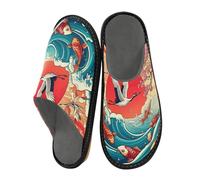 JUMBEAR Red Crowned Crane and Fish Memory Foam Slippers Slip on Anti-Skid Sole Bedroom House Slippers of Women Men-30