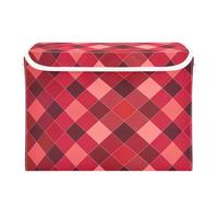 JUMBEAR Red French Buffalo Check Collapsible Storage Bins With Lids,Foldable Fabric Storage Boxes,Storage Basket Closet Bin for Bedroom,Office