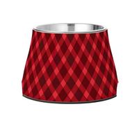 JUMBEAR Red French Buffalo Check Stainless Steel Dog Bowls,Food and Water Non Slip Anti Pet Puppy Dishes for Small, Medium and Large Dogs Cats