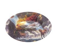 JUMBEAR Retro Galloping Horse Landscape Calming Dog Cat Donut Bed -Plush Puppy Kitten Cuddler Round Bed, Warm and Soft Pet Beds with Non-Slip Bottom and Washable-XS