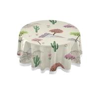 JUMBEAR Retro Hills and Cactus Round Tablecloth Polyester Circular Table Cloth Beautiful Water Resistant Spill Proof Large Table Cover for Dining Kitchen Party 60inch