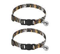 JUMBEAR Retro Patterns Of The Moon and Sun Dog Collar With Bell 2-Pack,Soft Adjustable Puppy Collar Pet Collars for Small Medium Dogs and Cats