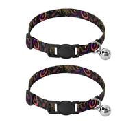JUMBEAR Retro Patterns Of The Moon and Sun Dog Collar With Bell 2-Pack,Soft Adjustable Puppy Collar Pet Collars for Small Medium Dogs and Cats
