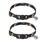 JUMBEAR Retro Patterns Of The Moon and Sun Dog Collar With Bell 2-Pack,Soft Adjustable Puppy Collar Pet Collars for Small Medium Dogs and Cats