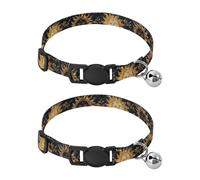 JUMBEAR Retro Patterns Of The Moon and Sun Dog Collar With Bell 2-Pack,Soft Adjustable Puppy Collar Pet Collars for Small Medium Dogs and Cats