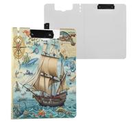 JUMBEAR Retro Sailboat Clipboard A4 with Double Clips,Foldover Clip Board with Cover,Lightweight Personal Organiser Suitable forfor Hospital Office School Business Classroom Supplies