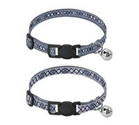 JUMBEAR Scandinavian Fair Isle Design Style Dog Collar With Bell 2-Pack,Soft Adjustable Puppy Collar Pet Collars for Small Medium Dogs and Cats