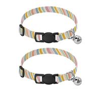 JUMBEAR Simple Colored Ripple Dog Collar With Bell 2-Pack,Soft Adjustable Puppy Collar Pet Collars for Small Medium Dogs and Cats