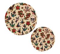 JUMBEAR Skull and Barn Swallow Potholders Set Trivets Set 2PCS,Pure Cotton Thread Weave Hot Pot Holders Set,Stylish Coasters, Hot Pads, Hot Mats,Spoon Rest For Cooking and Baking