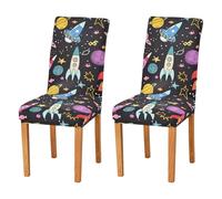 JUMBEAR Space Planet Chair Covers for Dining Room 2PCS,Stretch Chair Slipcovers Removable Washable Kitchen Chair Cover Decorative Seat Protector